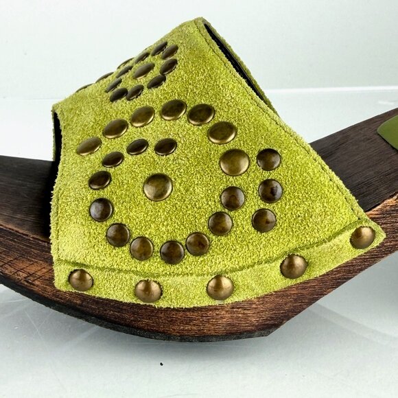 Wood Clogs Donald J Pliner Western Couture Green Suede Studded sz 5 - Picture 6 of 10